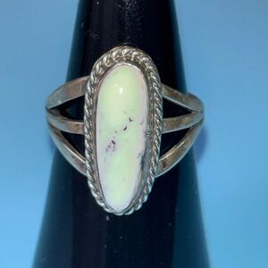 Navajo E Yazzle signed sterling silver/white larimar cabochon ring 3 strand 6.5